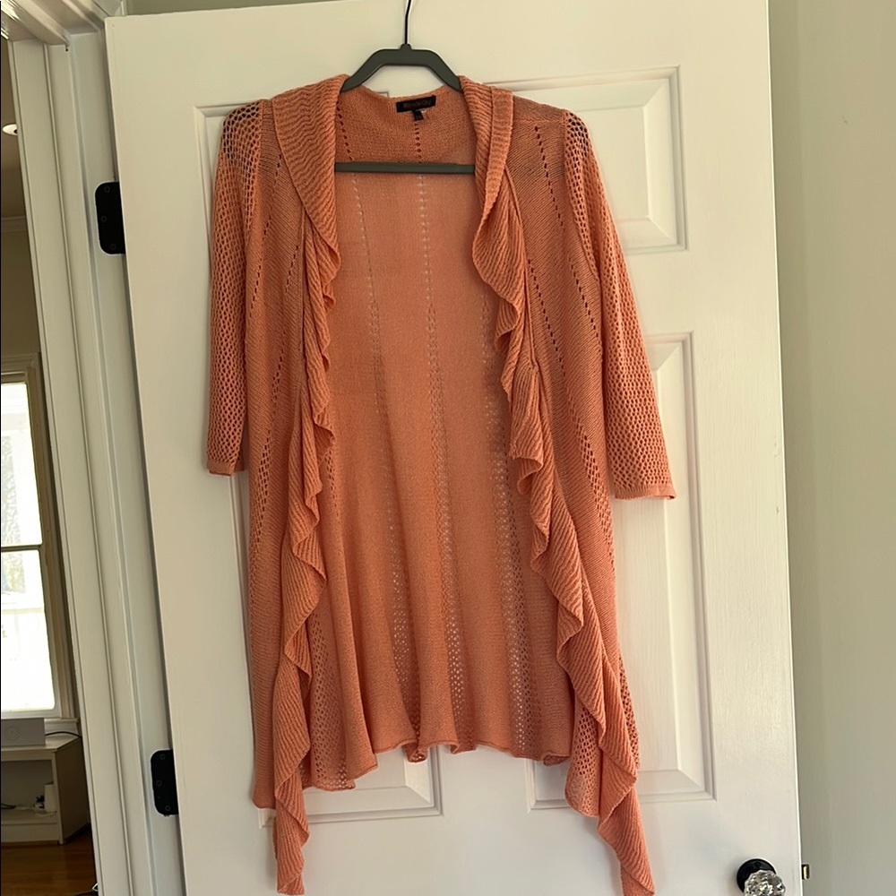 Miracle City Peach Cascading Open Cardigan Sweater Lightweight